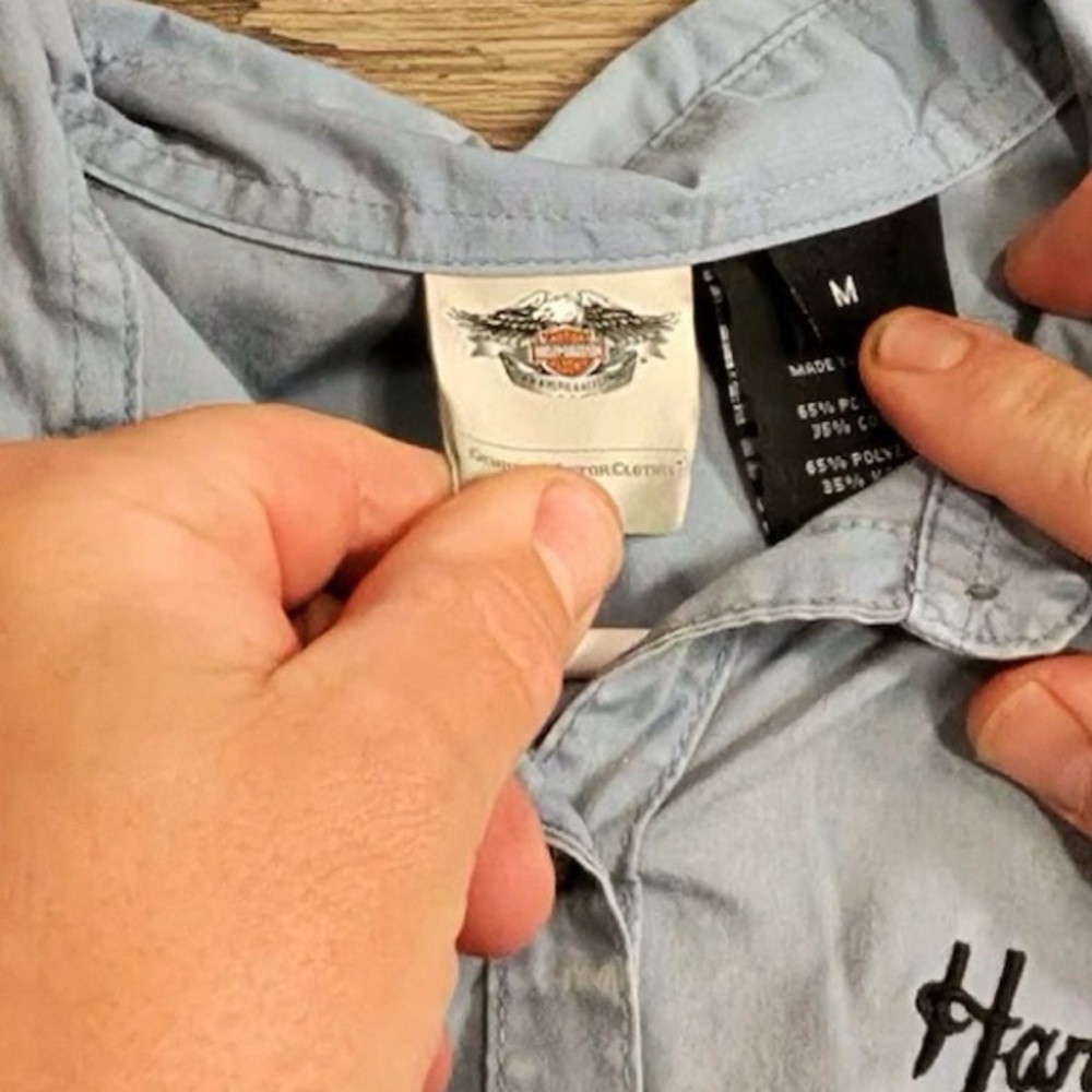 Harley-Davidson Blue Denim Sleeveless Button-Down Shirt - Picture 8 of 8
